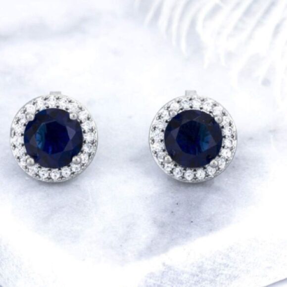 8mm Simulated Sapphire Clip On Stud Earrings - Picture 3 of 7